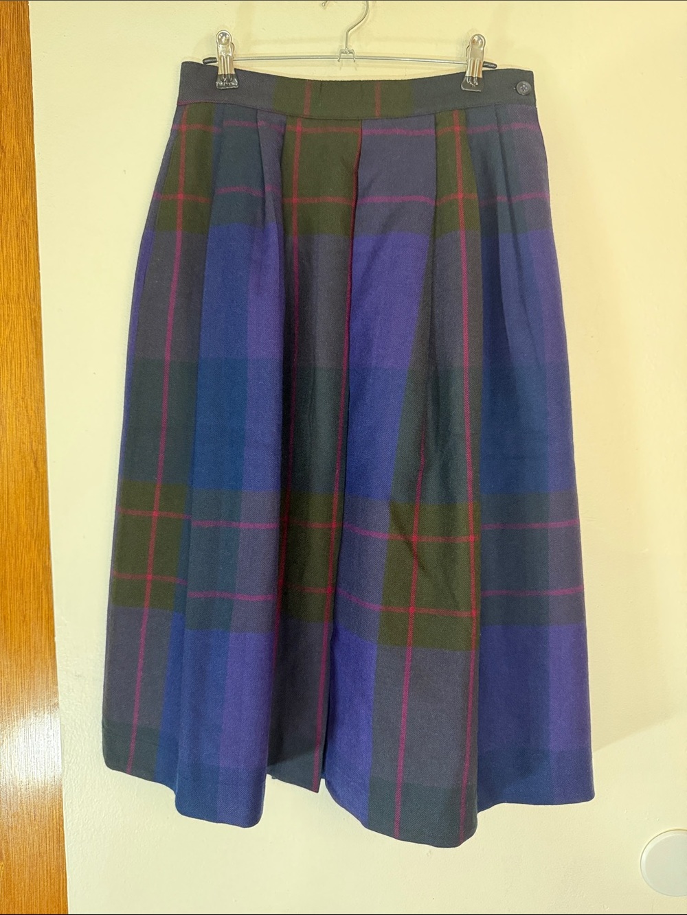 Plaid A-Line Midi Skirt in Navy and Green SKU1592